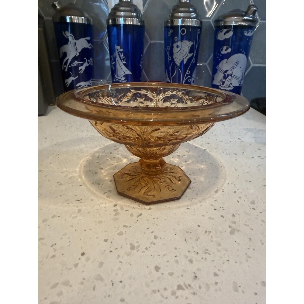 McKee Rock Crystal Amber Compote Footed  Bowl  EAPG Depression Glass